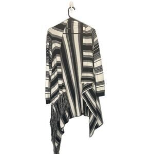 Venus Black & White Striped Opened Front Tassel Detail Knit Cardigan Women Sz XL